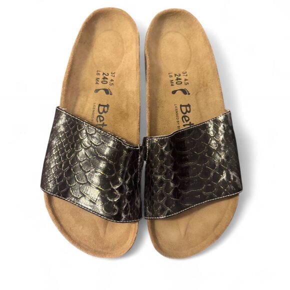 Birkenstock Shoes - Betula by Birkenstock Snakeskin Print Metallic Slide Sandals Women’s 37